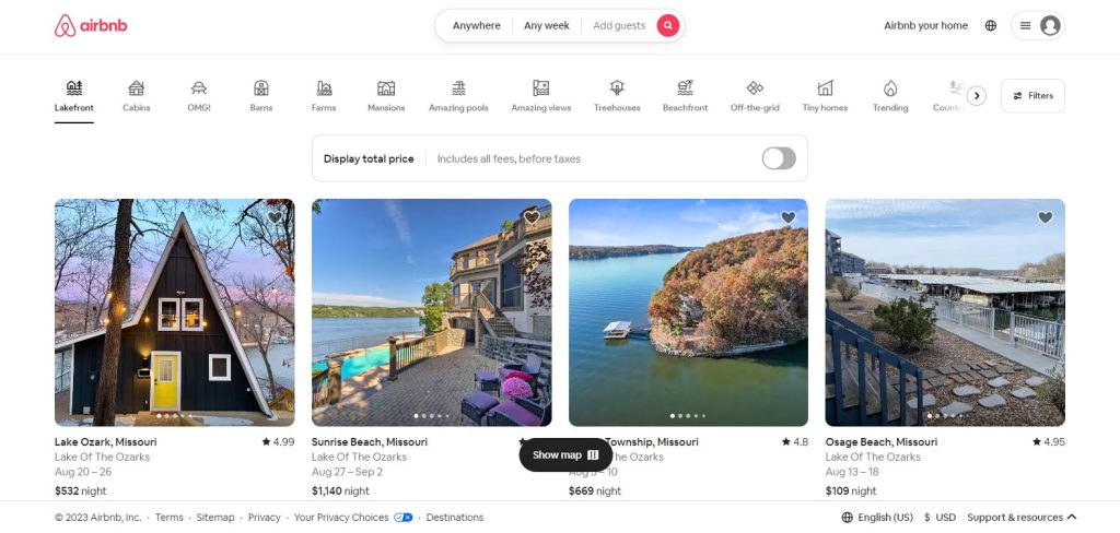 تصویر صفحه اول سایت Airbnb.com